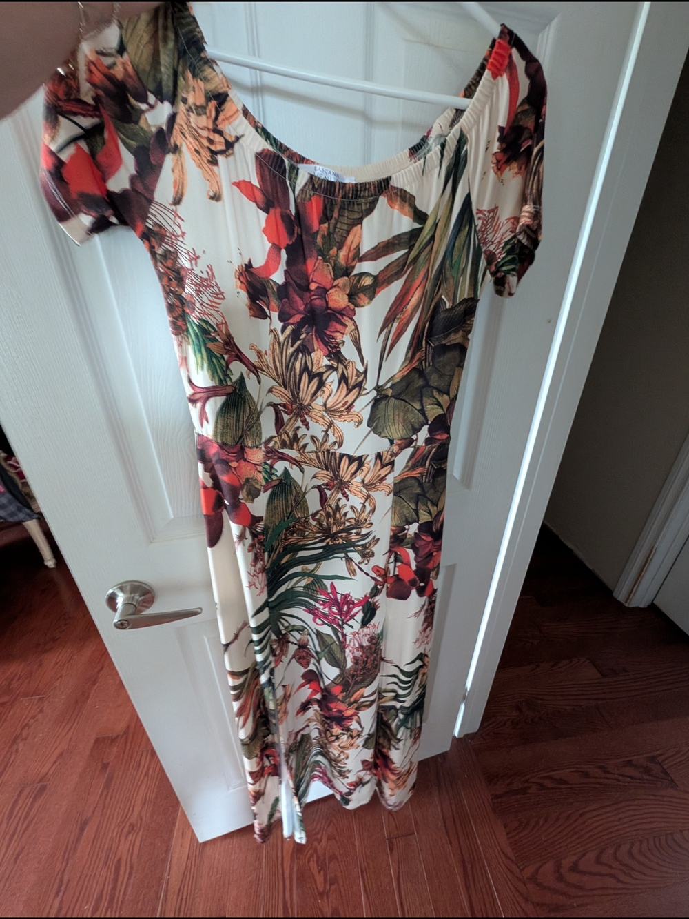 Women’s Tropical Floral Maxi Dress in Cream and Green